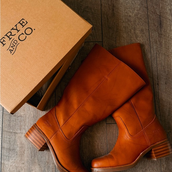 FRYE AND CO. Shoes - FRYE AND CO. Miranda Burnt Orange Leather Mid-Calf Heeled Boots sz 9.5
